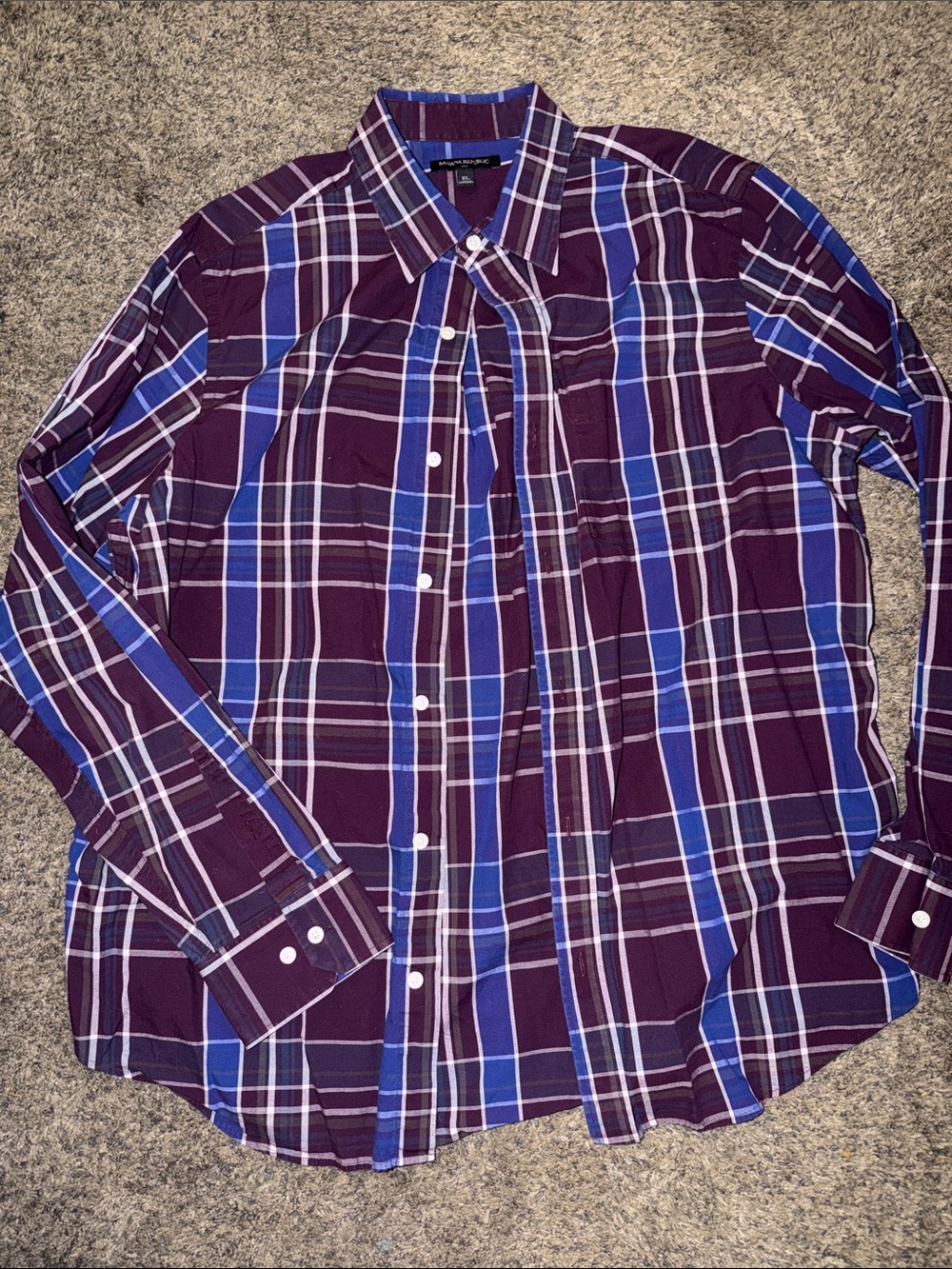 Banana Republic Purple and Blue Plaid Men's Button-Down Shirt